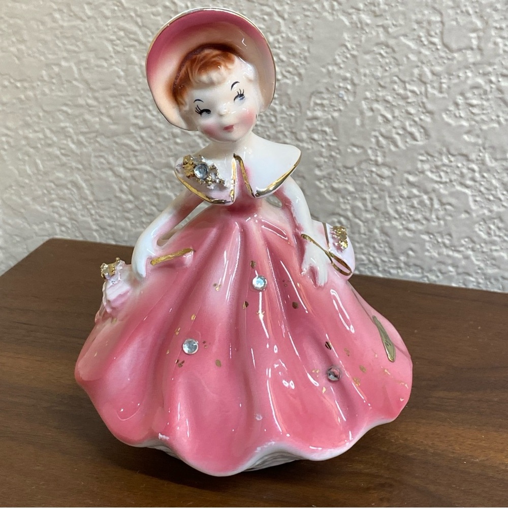 Vintage Antique Golden Girls By Enesco In Pink Dress And Bonnet Planter Figurine